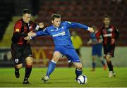 6 October 2012; Denis Behan, Limerck FC, in action against Chris Deans, Longford Town. Airtricity League First Division, Longford Town v Limerick FC, Flancare Park, Co. Longford. Picture credit: David Maher / SPORTSFILE