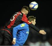 6 October 2012; Denis Behan, Limerck FC, in action against Chris Deans, Longford Town. Airtricity League First Division, Longford Town v Limerick FC, Flancare Park, Co. Longford. Picture credit: David Maher / SPORTSFILE