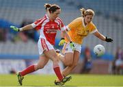 7 October 2012; Aine McGee, Louth, in action against Aimee McAtamney, Antrim. TG4 All-Ireland Ladies Football Junior Championship Final, Antrim v Louth, Croke Park, Dublin. Picture credit: Stephen McCarthy / SPORTSFILE