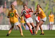 7 October 2012; Sandra Lynch, Louth, in action against Cathy Carey, left, and Geraldine McGinley, Antrim. TG4 All-Ireland Ladies Football Junior Championship Final, Antrim v Louth, Croke Park, Dublin. Picture credit: Brendan Moran / SPORTSFILE