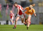 7 October 2012; Michelle McMahon, Louth, in action against Catherine Mullan, Antrim. TG4 All-Ireland Ladies Football Junior Championship Final, Antrim v Louth, Croke Park, Dublin. Picture credit: Brendan Moran / SPORTSFILE