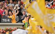 7 October 2012; Antrim captain Clare Timoney lifts the cup after the game. TG4 All-Ireland Ladies Football Junior Championship Final, Antrim v Louth, Croke Park, Dublin. Picture credit: Brendan Moran / SPORTSFILE