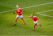 7 October 2012; Shauna O'Hagan, Armagh, right, celebrates after scoring her side's first goal alongside team-mate Kelly Mallon. TG4 All-Ireland Ladies Football Intermediate Championship Final, Armagh v Waterford, Croke Park, Dublin. Picture credit: Stephen McCarthy / SPORTSFILE