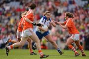 7 October 2012; Shona Curran, Waterford, in action against Sinéad McCleary, Laura Browne, and Sarah Marley, Armagh. TG4 All-Ireland Ladies Football Intermediate Championship Final, Armagh v Waterford, Croke Park, Dublin. Picture credit: Ray McManus / SPORTSFILE