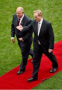 7 October 2012;  An Taoiseach Enda Kenny T.D. in the company of Pat Quill, President, Ladies Gaelic Football Association, left. TG4 All-Ireland Ladies Football Senior Championship Final, Cork v Kerry, Croke Park, Dublin. Picture credit: Stephen McCarthy / SPORTSFILE