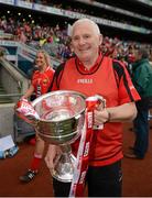 7 October 2012; Cork manager Eamonn Ryan with the Brendan Martin Cup. TG4 All-Ireland Ladies Football Senior Championship Final, Cork v Kerry, Croke Park, Dublin. Picture credit: Ray McManus / SPORTSFILE