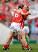 7 October 2012; Cork's Rena Buckley, left, and Briege Corkery celebrate their side's victory.  TG4 All-Ireland Ladies Football Senior Championship Final, Cork v Kerry, Croke Park, Dublin. Picture credit: Stephen McCarthy / SPORTSFILE