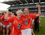 7 October 2012; Cork players Valerie Mulcahy and Juliet Murphy celebrate after the game. TG4 All-Ireland Ladies Football Senior Championship Final, Cork v Kerry, Croke Park, Dublin. Picture credit: Ray McManus / SPORTSFILE