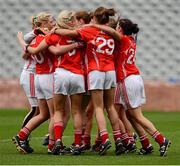 7 October 2012; Cork players celebrate moments after the final whistle. TG4 All-Ireland Ladies Football Senior Championship Final, Cork v Kerry, Croke Park, Dublin. Picture credit: Ray McManus / SPORTSFILE