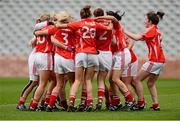 7 October 2012; Cork players celebrate moments after the final whistle.  TG4 All-Ireland Ladies Football Senior Championship Final, Cork v Kerry, Croke Park, Dublin. Picture credit: Ray McManus / SPORTSFILE