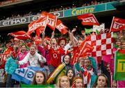 7 October 2012; Cork supporters, from Aghada, in the Hogan Stand celebrate near the end of the game. TG4 All-Ireland Ladies Football Senior Championship Final, Cork v Kerry, Croke Park, Dublin. Picture credit: Ray McManus / SPORTSFILE