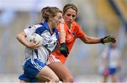 7 October 2012; Aileen Wall, Waterford, in action against Sharon Reel, Armagh. TG4 All-Ireland Ladies Football Intermediate Championship Final, Armagh v Waterford, Croke Park, Dublin. Picture credit: Brendan Moran / SPORTSFILE