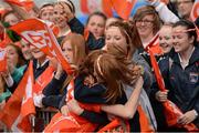 7 October 2012; Corner forward Kelly Mallon is congratulated by Chaoimhe Canning of the St Peter's Club, Lurgan, Co. Armagh. TG4 All-Ireland Ladies Football Intermediate Championship Final, Armagh v Waterford, Croke Park, Dublin. Picture credit: Ray McManus / SPORTSFILE