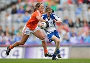 7 October 2012; Aileen Wall, Waterford, in action against Sharon Reel, Armagh. TG4 All-Ireland Ladies Football Intermediate Championship Final, Armagh v Waterford, Croke Park, Dublin. Picture credit: Brendan Moran / SPORTSFILE
