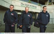 15 January 2002; Armagh players, Aidan O'Rourke, Brendan Tiernay and John McEntee carry their bags to the team bus before the Vodafone Allstar team departed Croke Park on their way to San Diego, USA, to play the Vodafone Allstars tour game on Saturday next. Football. Picture credit; Brendan Moran / SPORTSFILE