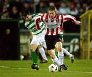 16 January 2003; Eamon Doherty, Derry City, in action against Jason Colwell, Shamrock Rovers. eircom League Premier Division, Derry City v Shamrock Rovers, Brandywell, Derry. Soccer. Picture credit; David Maher / SPORTSFILE *EDI*
