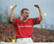 18 January 2003; Munster's John Kelly celebrates after scoring his sides 4th try in the last minute of the game against Gloucester. Munster v Gloucester, Heineken European Cup, Thomond Park,  Limerick. Rugby. Picture credit; Pat Murphy / SPORTSFILE