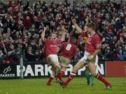 18 January 2003; John Kelly, Munster, celebrates scoring his sides 4th try in the last minute of the game. Heineken European Cup, Munster v Gloucester, Thomond Park, Co. Limerick. Rugby. Picture credit; Brendan Moran / SPORTSFILE *EDI*