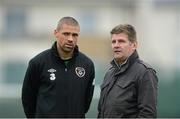 10 October 2012; Republic of Ireland's Jonathan Walters speaking with Shamrock Rovers director of football Brian Laws following squad training ahead of their side's FIFA World Cup Qualifier match against Germany on Friday. Republic of Ireland Squad Training, Gannon Park, Malahide, Co. Dublin. Picture credit: David Maher / SPORTSFILE