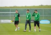 10 October 2012; Republic of Ireland players, from left, Simon Cox, Shane Long and Keith Fahey leave squad training ahead of their side's FIFA World Cup Qualifier match against Germany on Friday. Republic of Ireland Squad Training, Gannon Park, Malahide, Co. Dublin. Picture credit: Stephen McCarthy / SPORTSFILE