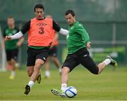 10 October 2012; Republic of Ireland's Keith Fahey, right, in action against Stephen Kelly during squad training ahead of their side's FIFA World Cup Qualifier match against Germany on Friday. Republic of Ireland Squad Training, Gannon Park, Malahide, Co. Dublin. Picture credit: David Maher / SPORTSFILE