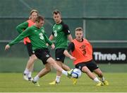 10 October 2012; Republic of Ireland's Conor Clifford, right, in action against James McCarthy during squad training ahead of their side's FIFA World Cup Qualifier match against Germany on Friday. Republic of Ireland Squad Training, Gannon Park, Malahide, Co. Dublin. Picture credit: David Maher / SPORTSFILE