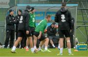 11 October 2012; Republic of Ireland's Robbie Keane sits in the dugout during squad training ahead of their side's FIFA World Cup Qualifier match against Germany on Friday. Republic of Ireland Squad Training, Gannon Park, Malahide, Co. Dublin. Picture credit: Brian Lawless / SPORTSFILE