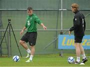 11 October 2012; Republic of Ireland's Simon Cox, left, and Paul McShane during squad training ahead of their side's FIFA World Cup Qualifier match against Germany on Friday. Republic of Ireland Squad Training, Gannon Park, Malahide, Co. Dublin. Picture credit: Brian Lawless / SPORTSFILE
