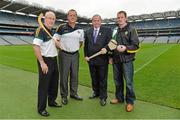 11 October 2012; Ireland managers Michael Walshe, left, and John Meyler, with Uachtarán Chumann Lúthchleas Gael Liam Ó Néill and Ireland U-21 manager Gregory O'Kane, right, in attendance at the launch of the Hurling Shinty International Series. Croke Park, Dublin. Picture credit: Barry Cregg / SPORTSFILE