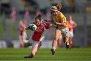 7 October 2012; Michelle McMahon, Louth, in action against Catherine Mullan, Antrim. TG4 All-Ireland Ladies Football Junior Championship Final, Antrim v Louth, Croke Park, Dublin. Picture credit: Brendan Moran / SPORTSFILE
