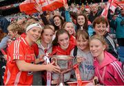 7 October 2012; Cork's Valerie Mulcahy celebrates with some of her students after the game.  TG4 All-Ireland Ladies Football Senior Championship Final, Cork v Kerry, Croke Park, Dublin. Picture credit: Brendan Moran / SPORTSFILE