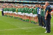 7 October 2012; The Kerry team and management stand for the National Anthem before the game. TG4 All-Ireland Ladies Football Senior Championship Final, Cork v Kerry, Croke Park, Dublin. Picture credit: Brendan Moran / SPORTSFILE