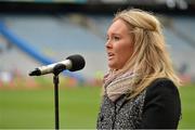 7 October 2012; Megan Burns sings Amhrán na bhFiann before the game. TG4 All-Ireland Ladies Football Senior Championship Final, Cork v Kerry, Croke Park, Dublin. Picture credit: Brendan Moran / SPORTSFILE