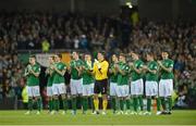 12 October 2012; The Republic of Ireland players during a minute's applause for the late James Nolan before the game. 2014 FIFA World Cup Qualifier, Group C, Republic of Ireland v Germany, Aviva Stadium, Lansdowne Road, Dublin. Photo by Sportsfile