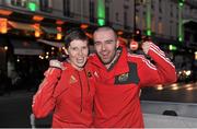 12 October 2012; Munster supporters, sister and brother, Elaine Kelly and Brian Kelly, from Raheen, Limerick, in Paris ahead of Munster's Heineken Cup 2012/13, Pool 1, Round 1, match against Racing Metro 92 on Saturday. Boulevard Montmartre, Paris, France. Picture credit: Diarmuid Greene / SPORTSFILE