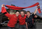 12 October 2012; Munster supporters, sister and brother, Elaine Kelly and Brian Kelly, from Raheen, Limerick, along with Liz Butler, from Limerick, in Paris ahead of Munster's Heineken Cup 2012/13, Pool 1, Round 1, match against Racing Metro 92 on Saturday. Boulevard Montmartre, Paris, France. Picture credit: Diarmuid Greene / SPORTSFILE