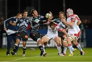 12 October 2012; Padrie Wannenburg, Castres Olympique, is tackled by Tommy Bowe and Mike McComish, Ulster. Heineken Cup 2012/13, Pool 4, Round 1, Ulster v Castres Olympique, Ravenhill Park, Belfast, Co. Antrim. Picture credit: Oliver McVeigh / SPORTSFILE