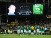 12 October 2012; The Republic of Ireland players during a minute's applause for the late James Nolan before the game. 2014 FIFA World Cup Qualifier, Group C, Republic of Ireland v Germany, Aviva Stadium, Lansdowne Road, Dublin. Picture credit: David Maher / SPORTSFILE