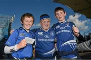 13 October 2012; Leinster supporters, from left, Fionn Moran, age 12, Jack Ryan, age 12, and Patrick Corrigan, age 11, from Newbridge RFC, Co. Kildare, ahead of the game. Heineken Cup 2012/13, Pool 5, Round 1, Leinster v Exeter Chiefs, RDS, Ballsbridge, Dublin. Picture credit: Stephen McCarthy / SPORTSFILE