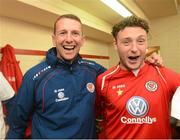 13 October 2012; Sligo Rovers manager Ian Baraclough celebrates with Mark Quigley in their team dressing rooom after winning the Airtricity League Premier Division title. Airtricity League Premier Division, Sligo Rovers v St Patrick's Athletic, Showgrounds, Sligo. Picture credit: David Maher / SPORTSFILE