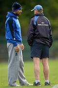 15 October 2012; Leinster's Rob Kearney in conversation with head coach Joe Schmidt during squad training ahead of their side's Heineken Cup, Pool 5, Round 2, game against Scarlets on Saturday. Leinster Rugby Squad Training, Rosemount, UCD, Belfield, Dublin. Picture credit: Stephen McCarthy / SPORTSFILE