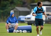15 October 2012; Leinster's Jack McGrath watches on during squad training ahead of their side's Heineken Cup, Pool 5, Round 2, game against Scarlets on Saturday. Leinster Rugby Squad Training, Rosemount, UCD, Belfield, Dublin. Picture credit: Stephen McCarthy / SPORTSFILE