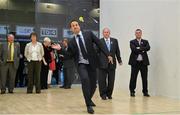 15 October 2012; Leo Varadkar, T.D., Minister for Transport, Tourism and Sport, tries out his handball skills, alongside Uachtarán CLG Liam Ó Néill, during the opening ceremony of the championships which are taking place in the Citywest Hotel & Conference Centre until the 21st of October. World Handball Championships, Citywest Hotel & Conference Centre, Saggart, Co. Dublin. Picture credit: Barry Cregg / SPORTSFILE