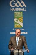 15 October 2012; Uachtarán CLG Liam Ó Néill speaking during the opening ceremony of the championships which are taking place in the Citywest Hotel & Conference Centre until the 21st of October. World Handball Championships, Citywest Hotel & Conference Centre, Saggart, Co. Dublin. Picture credit: Barry Cregg / SPORTSFILE