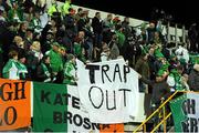 16 October 2012; Republic of Ireland supporters hold up a banner during the closing moments of the game. 2014 FIFA World Cup Qualifier, Group C, Faroe Islands v Republic of Ireland, Torsvollur Stadium, Torshavn, Faroe Islands. Picture credit: David Maher / SPORTSFILE