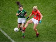 7 October 2012; Deirdre O'Reilly, Cork, in action against Sarah Houlihan, Kerry. TG4 All-Ireland Ladies Football Senior Championship Final, Cork v Kerry, Croke Park, Dublin. Picture credit: Stephen McCarthy / SPORTSFILE