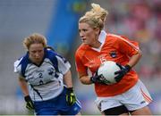 7 October 2012; Kelly Mallon, Armagh, in action against Aoife Landers, Waterford. TG4 All-Ireland Ladies Football Intermediate Championship Final, Armagh v Waterford, Croke Park, Dublin. Picture credit: Stephen McCarthy / SPORTSFILE