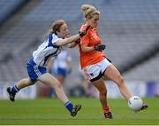 7 October 2012; Kelly Mallon, Armagh, in action against Aoife Landers, Waterford. TG4 All-Ireland Ladies Football Intermediate Championship Final, Armagh v Waterford, Croke Park, Dublin. Picture credit: Stephen McCarthy / SPORTSFILE