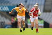 7 October 2012; Ann Marie Murphy, Louth, in action against Nicole Kelly, Antrim. TG4 All-Ireland Ladies Football Junior Championship Final, Antrim v Louth, Croke Park, Dublin. Picture credit: Stephen McCarthy / SPORTSFILE