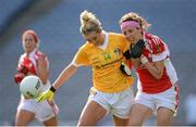 7 October 2012; Anna Finnegan, Antrim, in action against Andrea Carney, Louth. TG4 All-Ireland Ladies Football Junior Championship Final, Antrim v Louth, Croke Park, Dublin. Picture credit: Stephen McCarthy / SPORTSFILE